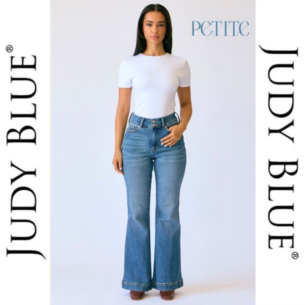 JUDY BLUE | High Waist Petite Tummy Control Double Button Flares - Style #881018